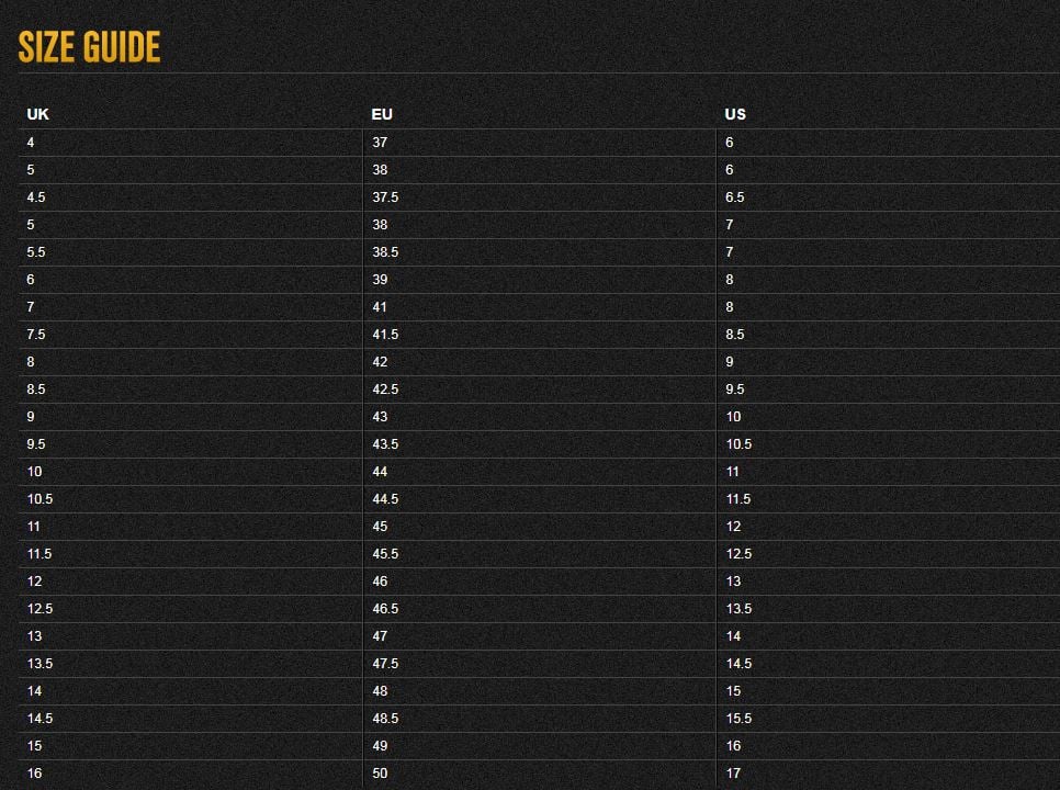 Magnum Large Size Chart