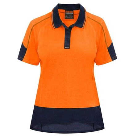 WOMENS POLO DAY ONLY QUICK-DRY COTTON BACKED ORANGE/NAVY