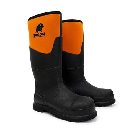 NEO RUBBER/NEOPRENE SAFETY GUMBOOT BLACK/ORANGE