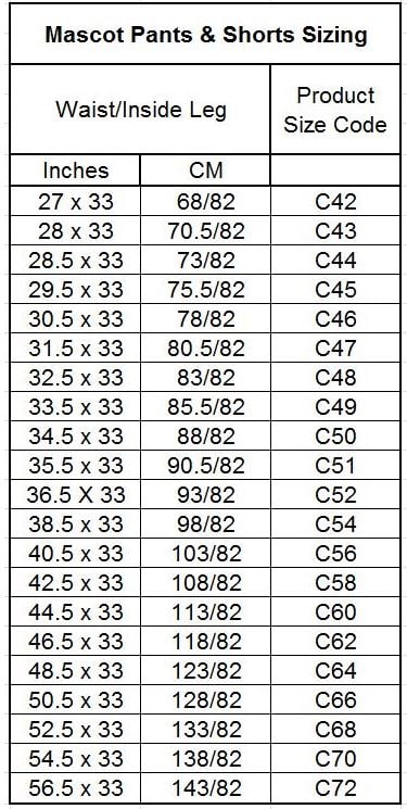 Mascot Size Chart